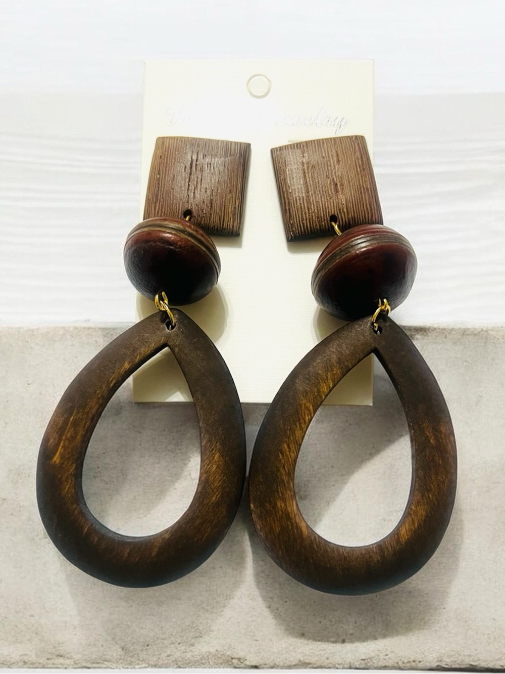 🔥🔥🆕Wooden Teardrop Dangle Dark Brown Earrings
